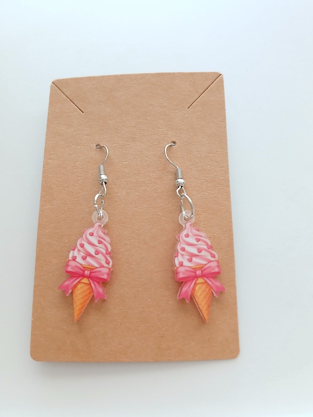 Fashion Jewelry Pink & Orange Ice Cream Cone Dangle Earrings